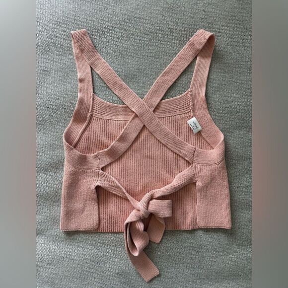 NWOT Wilfred Aritzia Cayenne Pink Knit Top Tank Top Open Tie Back Size M - Picture 7 of 7